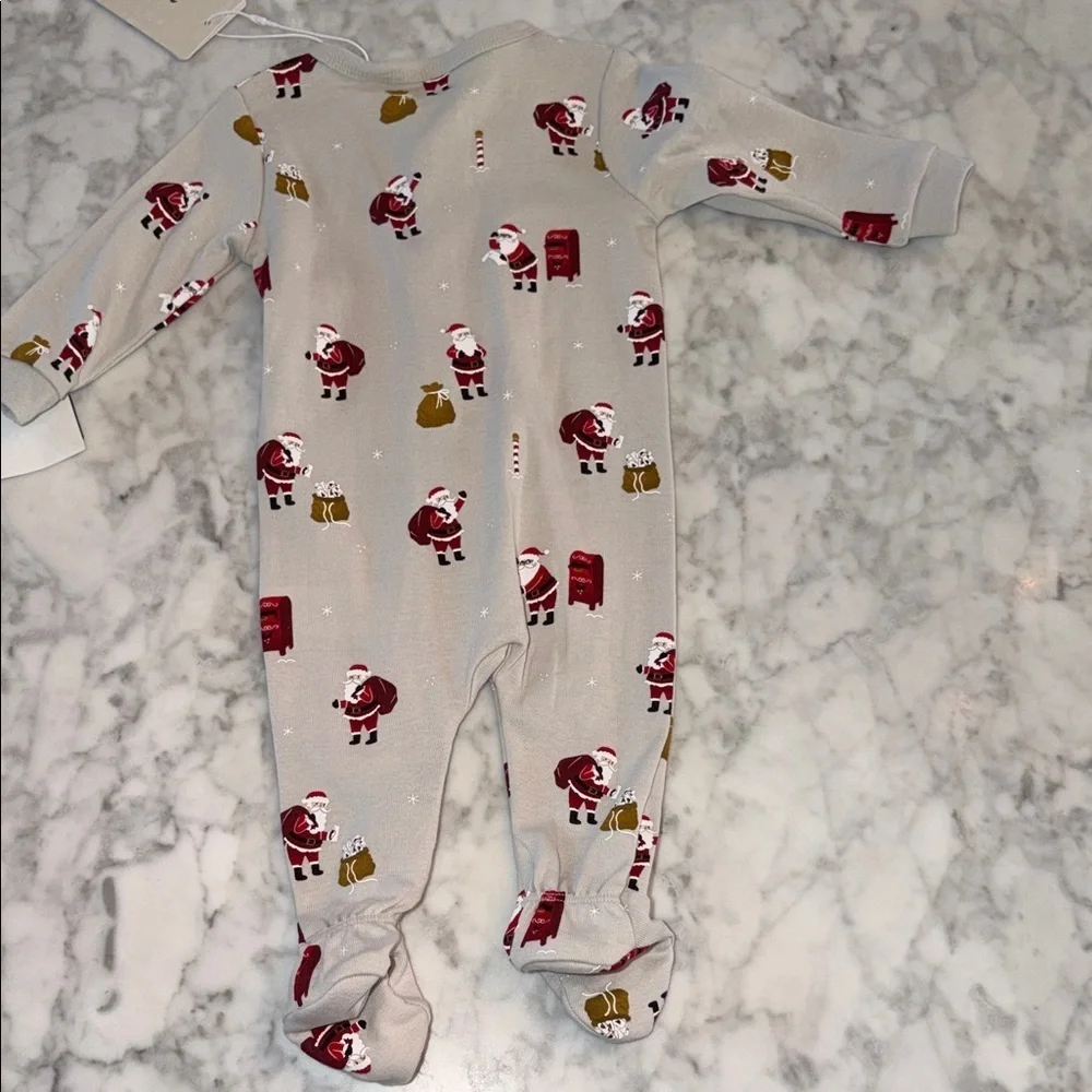 NWT Petit Lem Beige Santa Print Footie